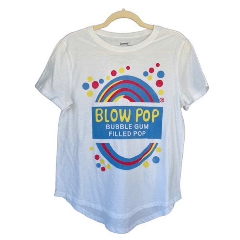 T7 Charms Blow Pop Bubble‎ Gum Filled Pop Graphic Tee White Womens Size L - Picture 3 of 5
